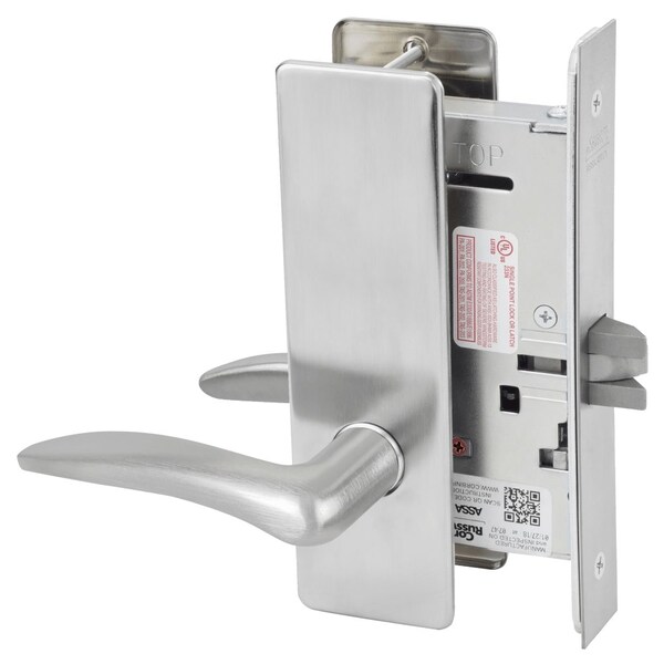 Passage or Closet Mortise Lock, DS Lever, M Escutcheon, Satin Chrome